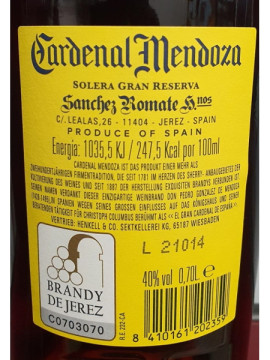 Brandy Cardenal Mendoza 40º Esp